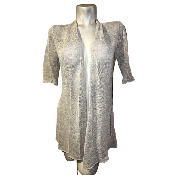 TRAVELSMITH Sweater Women's Size M Beige Linen Blend Open Knit SS Cardigan - Picture 1 of 6